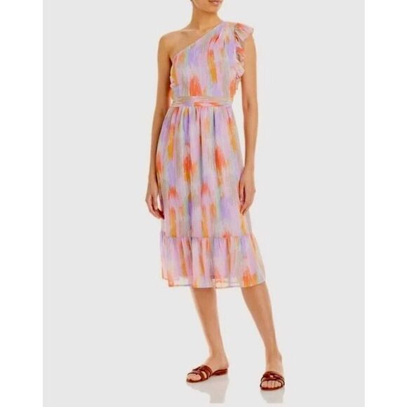 AQUA - NWT - 🎉3 X HP🎉 L Sz Small One-Shoulder Spring Print Midi Dress. ADORBS! - Picture 2 of 16